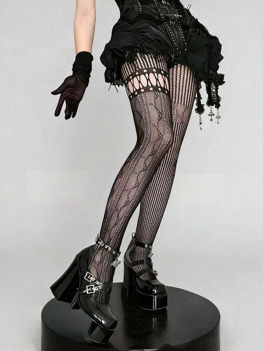 1pc Asymmetric Hollow Fishnet  - đánh giá và giá Fishnet Stocking Women