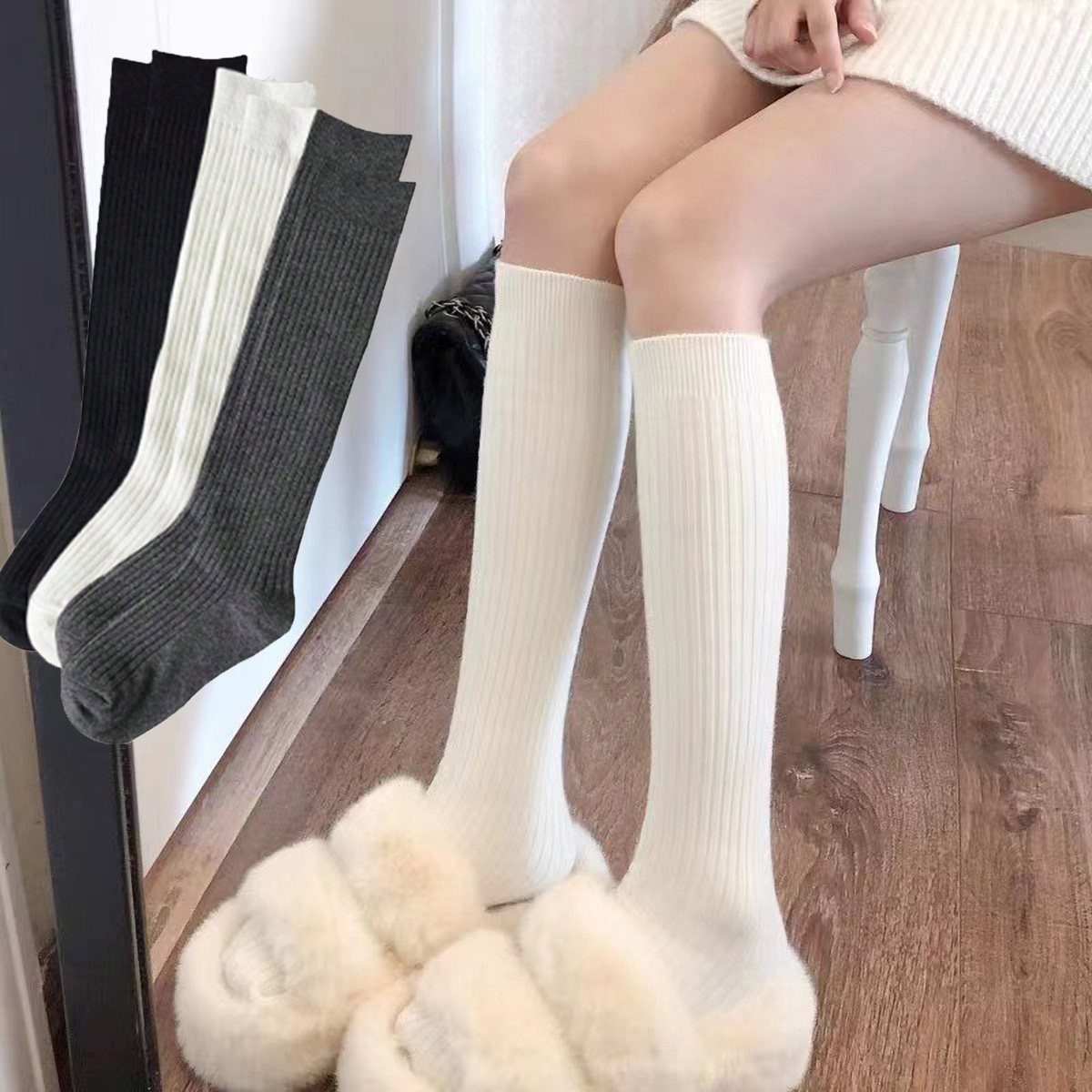 1 Pair Women's Black & White & - đánh giá và giá Boot Sock Slouchy